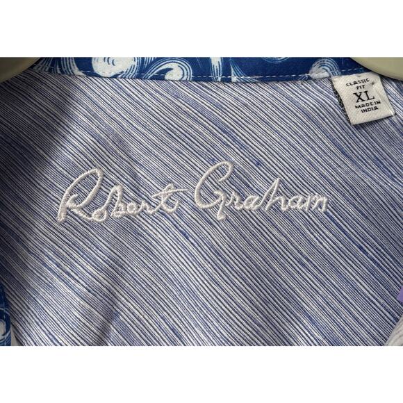 NWT Robert Graham Sea Bloom Shirt Mens XL White Blue Floral Button Up $198 - Picture 4 of 12